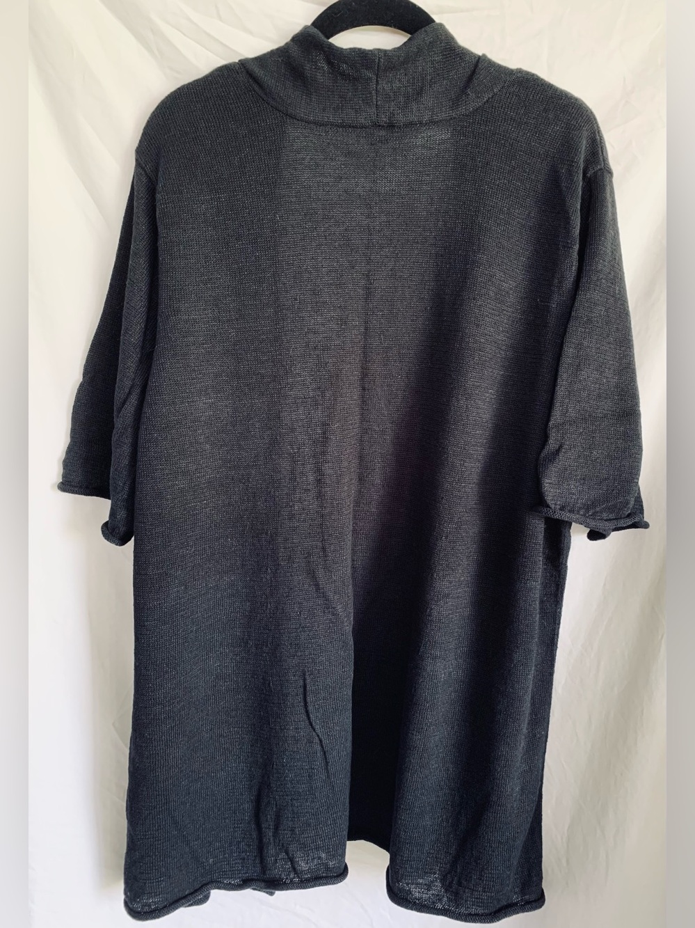 Eileen Fisher Linen Black Short-sleeve Open-Front Cardigan - Picture 3 of 5